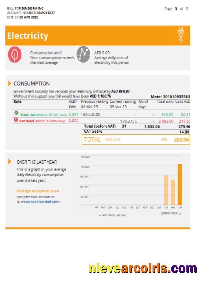 Al Ain Distribution Company utility business bill, page 3